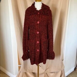 Women’s Textured JS Vogue Button-Front Coatigan - Red/burgandy